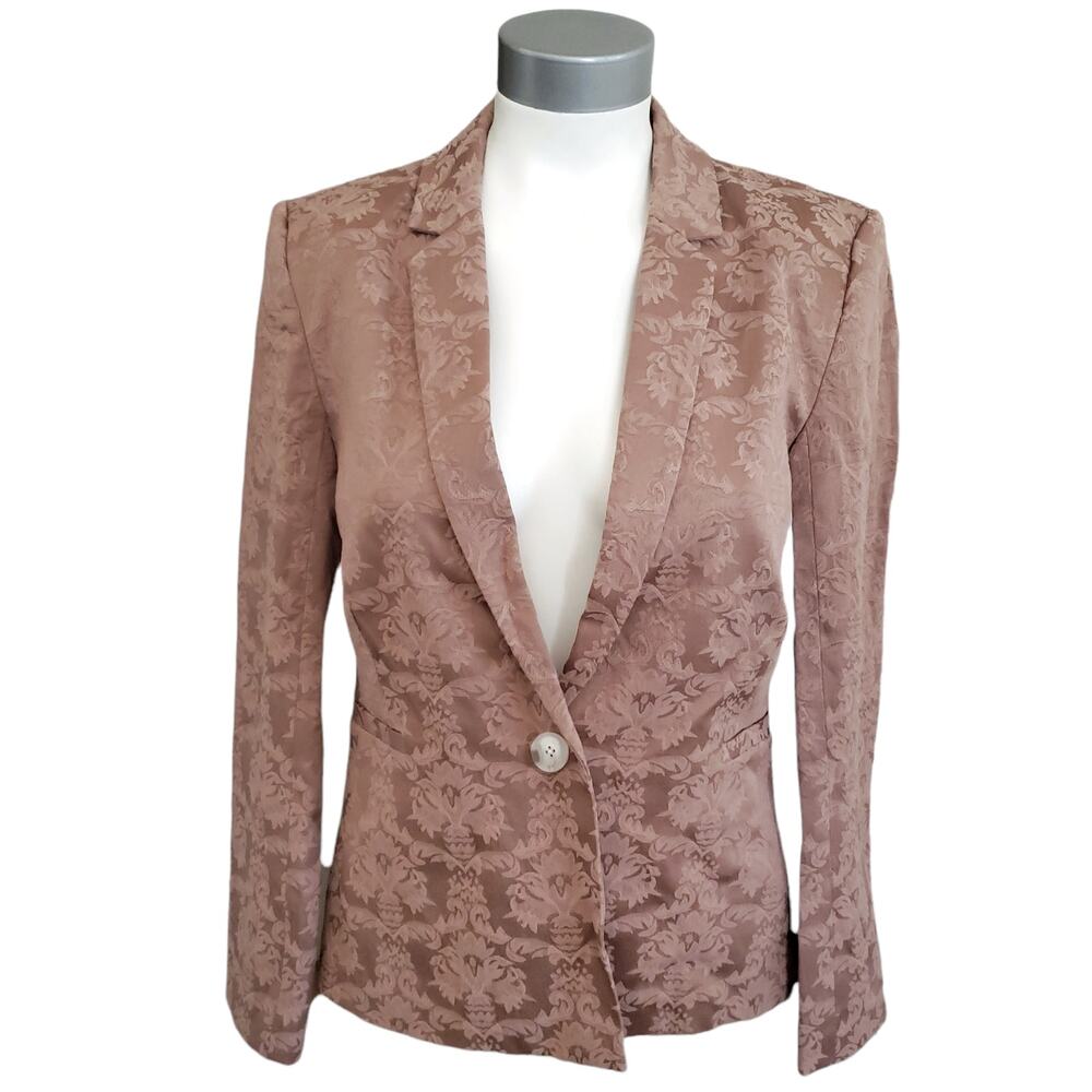 L'AGENCE brocade jacquard golden brown caramel single breasted blazer jacket 2